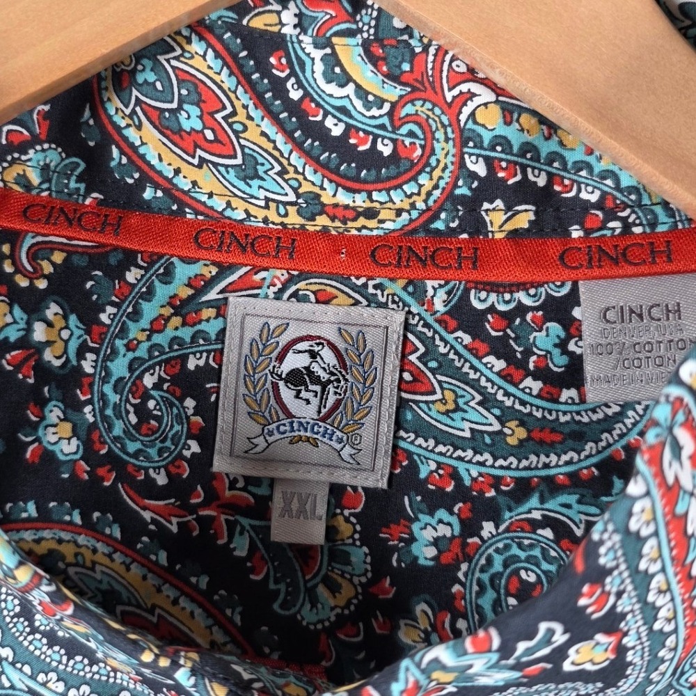 Cinch Mens XXL Long Sleeve Paisley Button Up Western Shirt Multicolor Cotton - Picture 4 of 7